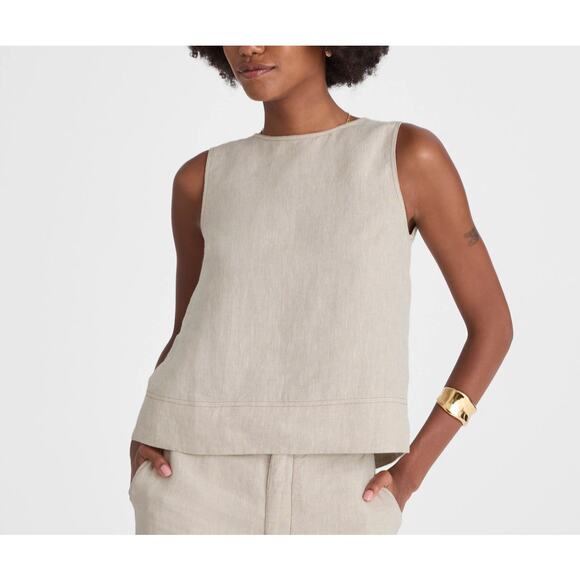 Madewell Women's 100% Linen Pleated Shell Sleeveless Top Oat M Medium New - Picture 1 of 9